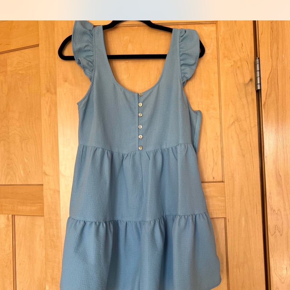 Blue Sleeveless Ruffle Dress